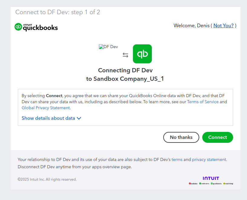 Configuring QuickBooks Online — screenshot 5