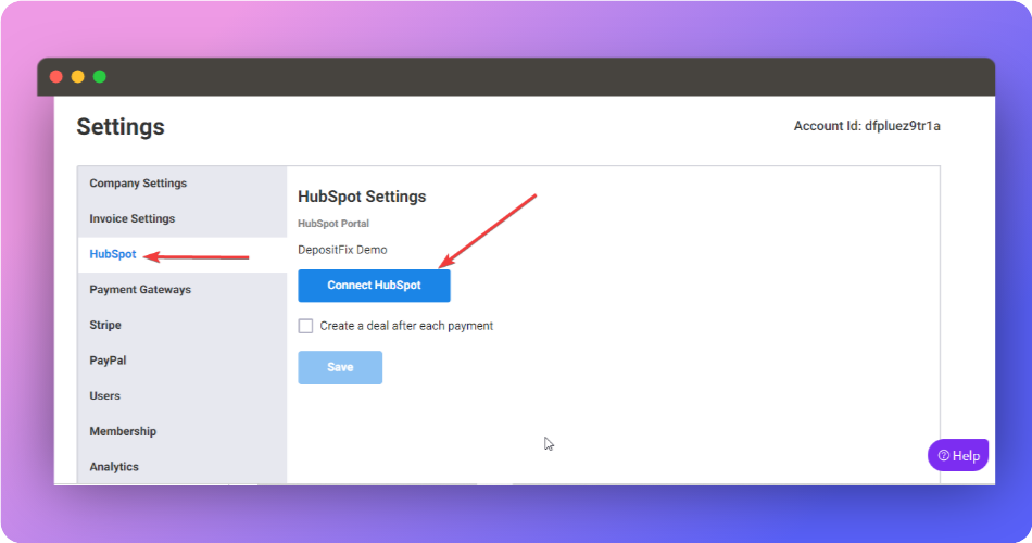 Connect HubSpot to DepositFix — screenshot 2