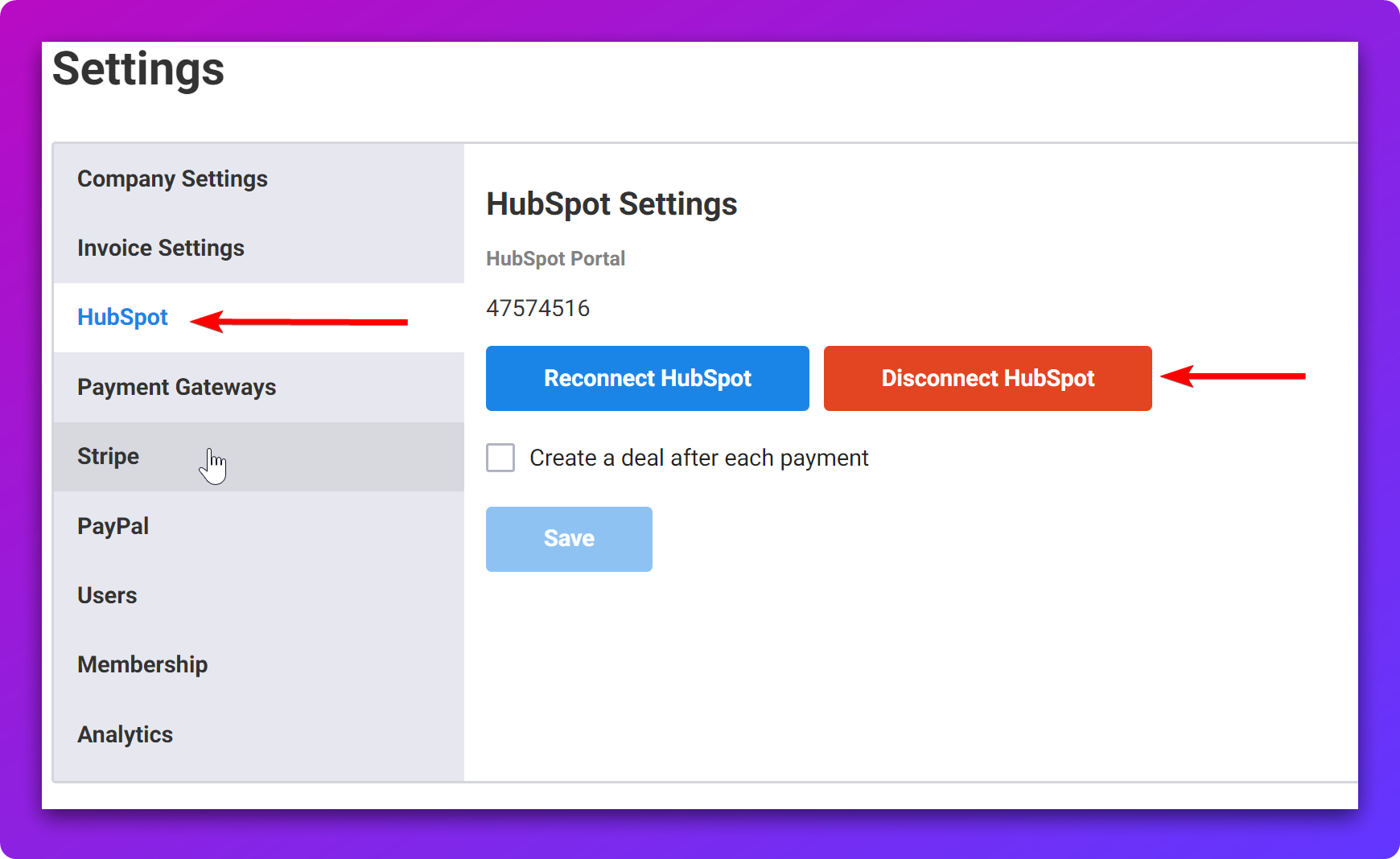 Disconnect DepositFix from HubSpot — screenshot 2