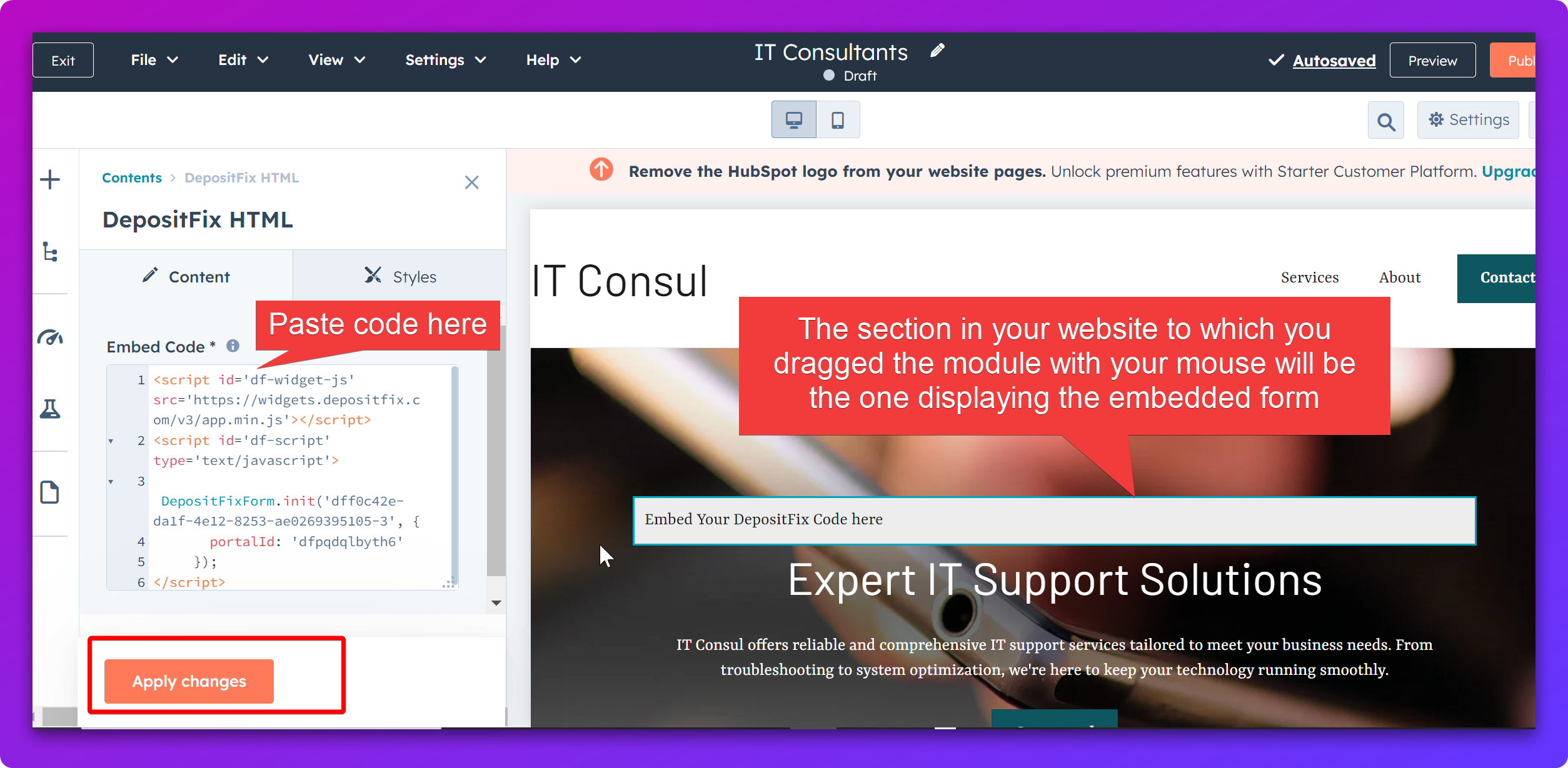 Embedding your Form on a HubSpot Page — screenshot 3