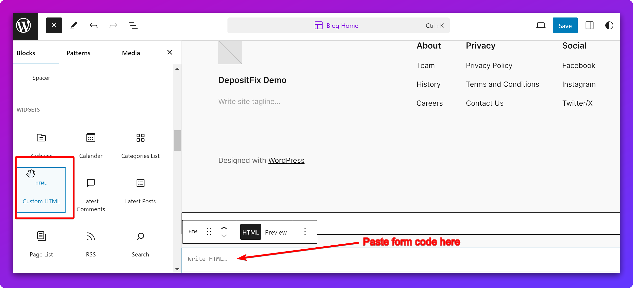 Embedding your Form on a WordPress page — screenshot 2