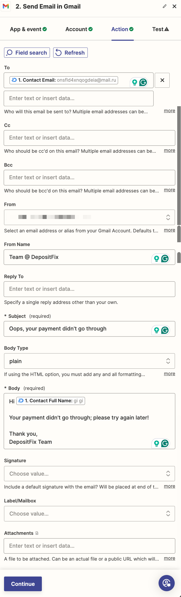 Setting up Zapier Actions — screenshot 8